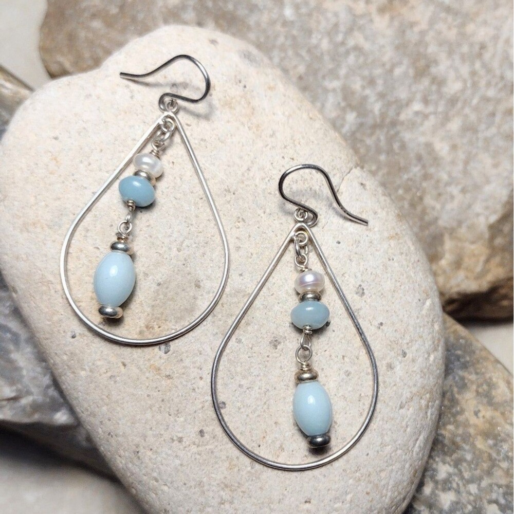 Sundance Amazonite Blue Sterling Silver Pearl Earrings